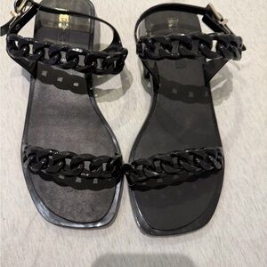 Women’s Black Chain-Trim Flat Sandals